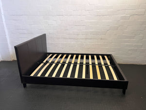 Stylish Black Faux Leather Double Bed Frame with Slats