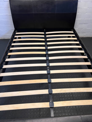 Stylish Black Faux Leather Double Bed Frame with Slatted Base - REDUCED