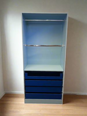 Stylish Blue Storage Cabinet with 4 Drawers and Hanging Rod