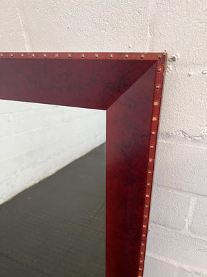 Stylish Burgundy Studded Square Wall Mirror 117 x 95cm