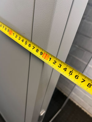 Stylish Gray Metal Storage Cabinet on Wheels with Glass Door - REDUCED