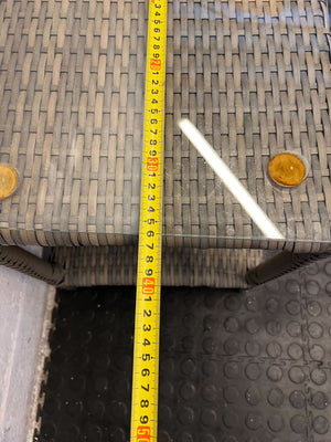 Stylish Gray Wicker Side Table with Glass Top – Minor Wear