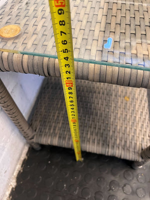 Stylish Gray Wicker Side Table with Glass Top – Minor Wear