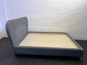 Stylish Grey Fabric Extra Length Queen Bed Frame with Button-Tufted Headboard