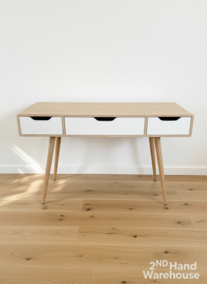 Stylish Light Wood & White 3-Drawer Desk | Scandinavian Modern