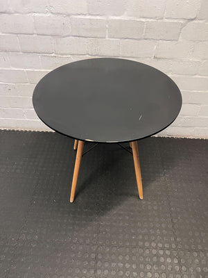 Stylish Round Black Top Dining Table with Wooden Legs - REDUCED