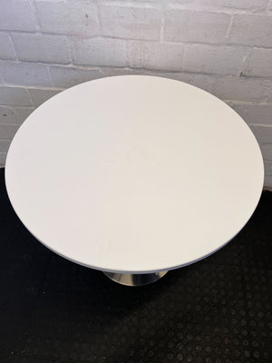 Stylish Round White Table with Modern Design and Minor Scratches