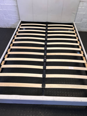 Stylish White Faux Leather Bed Frame with Minor Wear