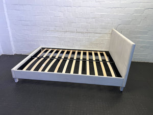 Stylish White Faux Leather Bed Frame with Minor Wear