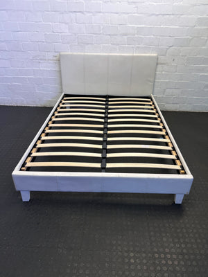Stylish White Faux Leather Bed Frame with Minor Wear