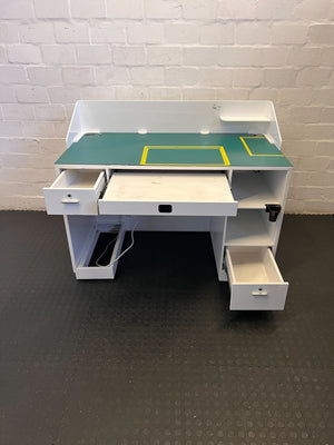 Stylish White and Green Office Desk with Storage