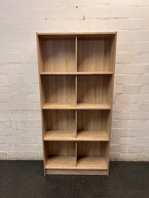 Tall 4-Tier Oak Finish Bookshelf with Central Divider — Good Working Order