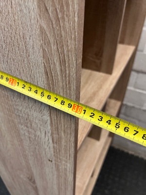 Tall 4-Tier Oak Finish Bookshelf with Central Divider — Good Working Order