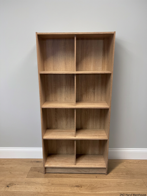 Tall 4-Tier Oak Finish Bookshelf with Central Divider — Good Working Order