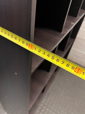 Tall Black 12-Compartment Shelving Unit — Fair Condition with Visible Surface Wear