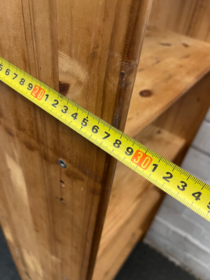 Tall Oak-Finish Six-Tier Wooden Bookshelf — Previous and Visible Wear