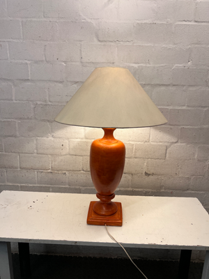 Tan Orange Urn Style Table Lamp with Cream Shade — Visible Wear and Tear