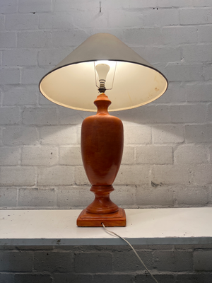 Tan Orange Urn Style Table Lamp with Cream Shade — Visible Wear and Tear