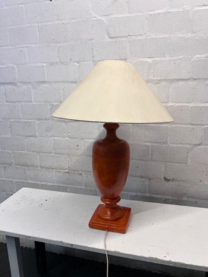 Tan Orange Urn Style Table Lamp with Cream Shade — Visible Wear and Tear