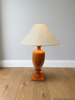 Tan Orange Urn Style Table Lamp with Cream Shade — Visible Wear and Tear