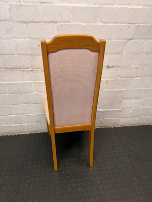 Traditional High-Back Upholstered Dining Chair in Oak Finish — Worn Condition