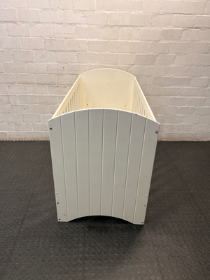 Treehouse White Wooden Baby Cot — Visible Teeth Marks and Small Chips in Finish