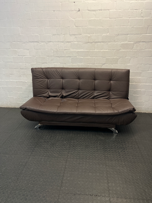 Tufted Faux-Leather Sleeper Couch with Metallic Legs