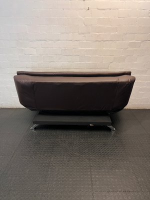 Tufted Faux-Leather Sleeper Couch with Metallic Legs