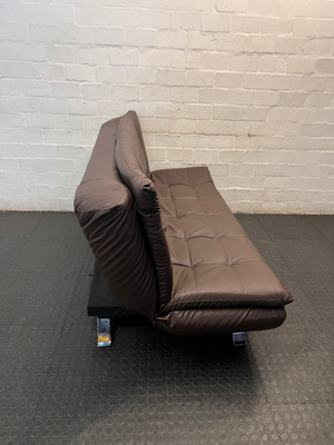 Tufted Faux-Leather Sleeper Couch with Metallic Legs