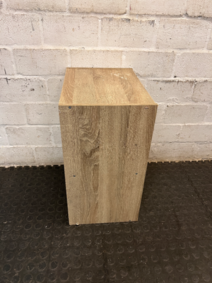 Two-Tier Wood Grain Bedside Table — Visible Surface Wear and Marks