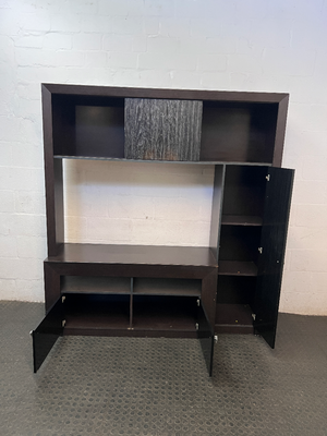 Two-Tone Dark Brown Wooden Wall Unit & TV Stand — Regular Wear and Tear with Visible Scuffs