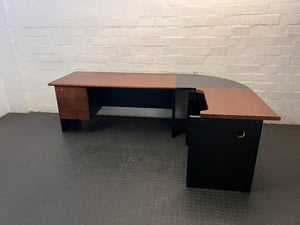 Two-Tone L-Shaped Office Desk with Drawers — Fair Condition with Visible Surface W - 2ndhandwarehouse.com