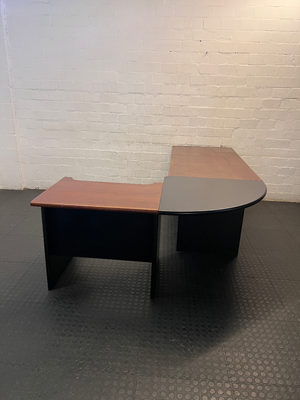 Two-Tone L-Shaped Office Desk with Drawers — Fair Condition with Visible Surface W - 2ndhandwarehouse.com