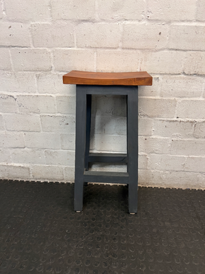 Contoured Wooden Bar Stool with Painted Base