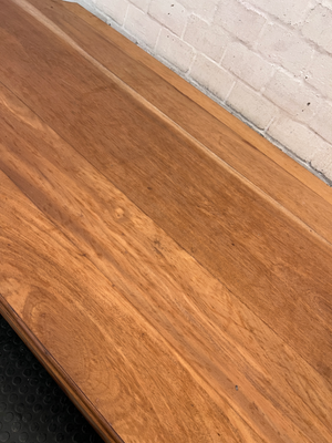 Two-Tone Wooden Trestle Dining Table — Visible Wear to Wood Surface