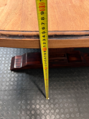Two-Tone Wooden Trestle Dining Table — Visible Wear to Wood Surface