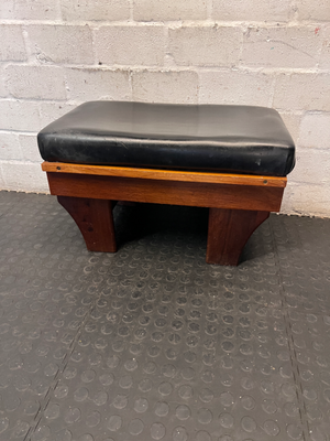 Upholstered Wood and Leather-Look Stool — Fair Used Condition - 2ndhandwarehouse.com