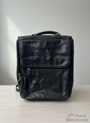 Versatile Black Leather Backpack Briefcase Bag