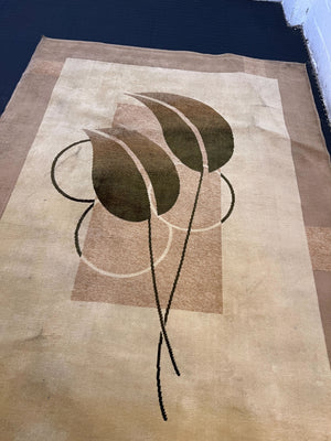 Vintage Beige Area Rug with Leaf Design β Slight Wear