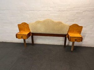 Vintage Burl Wood Headboard with Built-in Pedestals — Missing Side Drawer Leg