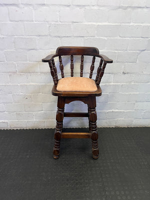 Vintage Captain's Style Wooden Bar Stool with Upholstered Seat