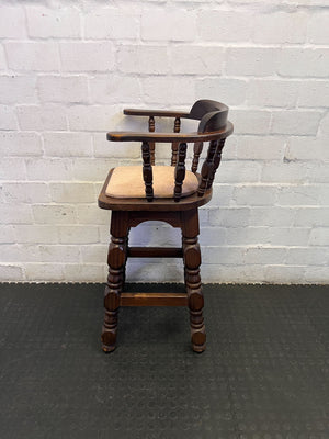 Vintage Captain's Style Wooden Bar Stool with Upholstered Seat