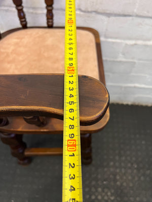 Vintage Captain's Style Wooden Bar Stool with Upholstered Seat