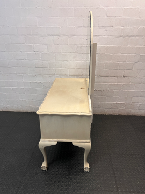Vintage Cream Wooden Dressing Table with Arched Mirror — Structurally Good with Cosmetic Damage
