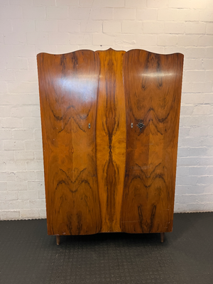 Vintage Curved Wood Wardrobe - Fair Condition (Visible Damage) - 2ndhandwarehouse.com
