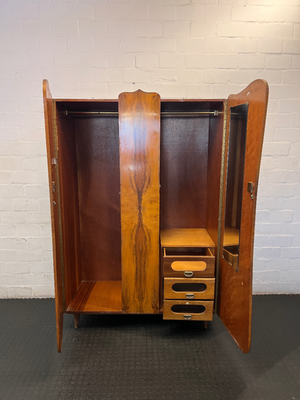 Vintage Curved Wood Wardrobe - Fair Condition (Visible Damage) - 2ndhandwarehouse.com