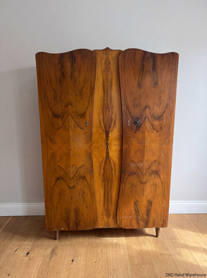 Vintage Curved Wood Wardrobe - Fair Condition (Visible Damage) - 2ndhandwarehouse.com