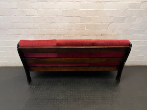 Vintage Dark Wood 3-Seater Sofa in Red - Wear on Armrests - 2ndhandwarehouse.com