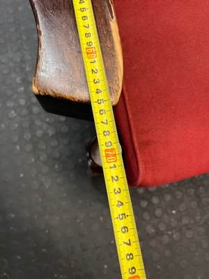 Vintage Dark Wood 3-Seater Sofa in Red - Wear on Armrests - 2ndhandwarehouse.com