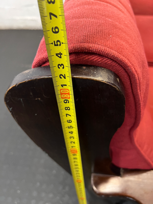 Vintage Dark Wood 3-Seater Sofa in Red - Wear on Armrests - 2ndhandwarehouse.com